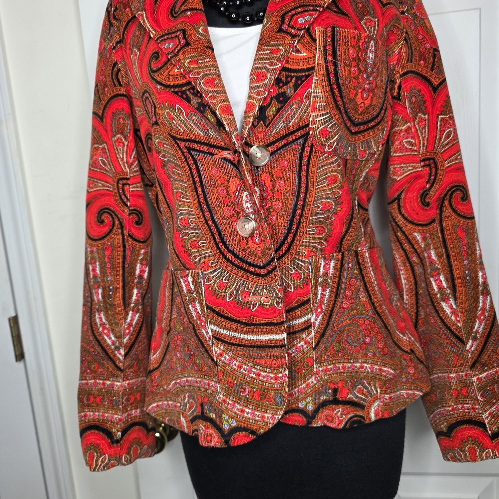 Isaac Mizrahi Red and Black Paisley Blazer